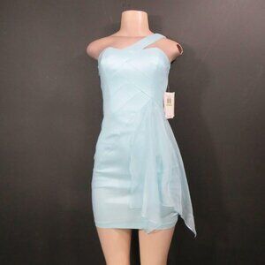 NWT Jessica McClintock One Shoulder Ice Blue Dress Size 4
